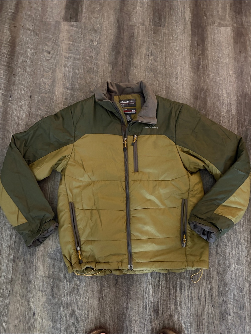 Eddie Bauer Two-Tone Olive Green Puffer Jacket